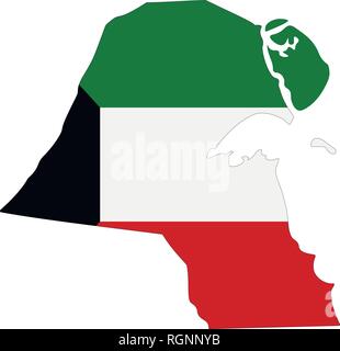 Map of Kuwait with flag inside. Kuwait map vector illustration Stock Vector