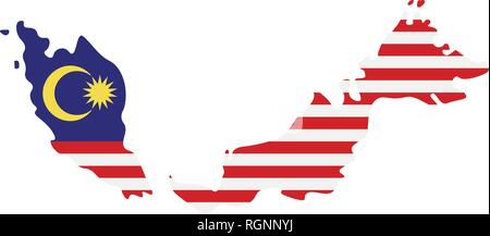 Map of Malaysia with flag inside. Malaysia map vector illustration Stock Vector