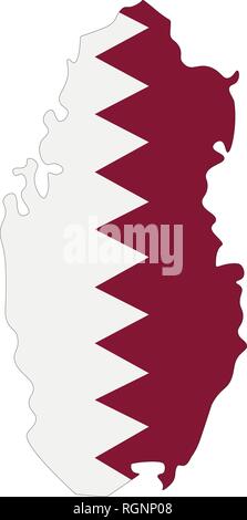 Map of Qatar with flag inside. Qatar map vector illustration Stock Vector