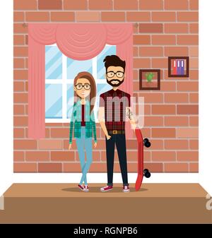 couple in the corridor house Stock Vector