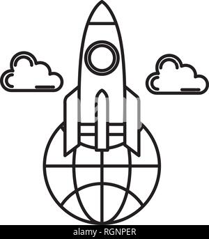 rocket launcher with sphere planet Stock Vector