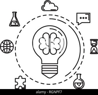 bulb light with brain storming and business icons Stock Vector