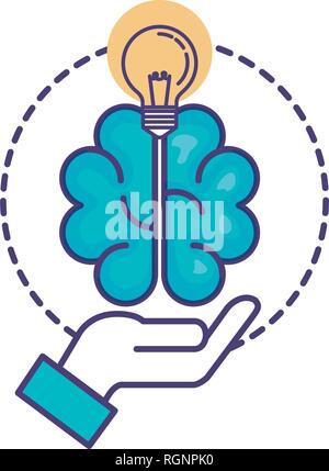 hand lifting bulb light and brain Stock Vector