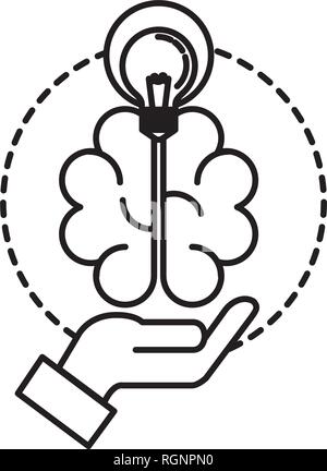 hand lifting bulb light and brain Stock Vector