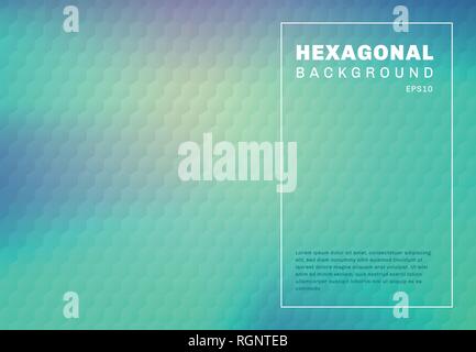 Abstract green mint and blue turquoise gradient blurred background with hexagon embossed pattern texture. You can use for template cover design brochu Stock Vector