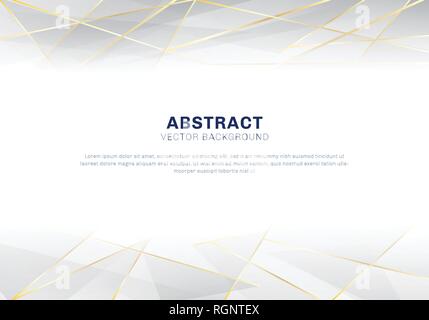 Abstract polygonal pattern luxury on white and gray header background with golden lines. Vector illustration Stock Vector