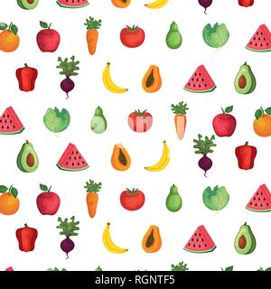 fresh fruits and vegetables pattern Stock Vector