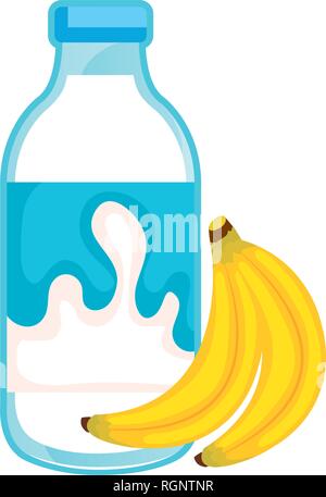 delicious milk bottle with bananas Stock Vector