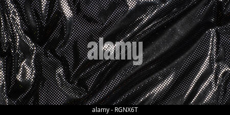 Gray black metalic silver polka dot fabric texture background Stock Photo