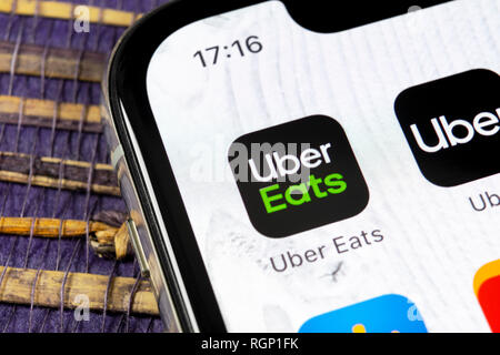 Sankt-Petersburg, Russia, December 5, 2018: Uber Eats application icon on Apple iPhone X smartphone screen close-up. Uber eats app icon. Social networ Stock Photo