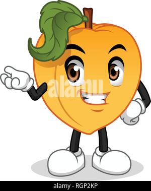 Male peach with hand presenting cartoon character design, isolated on white background, vector clip art illustration. Stock Vector