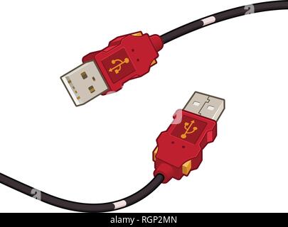 USB cable plug red cartoon design, isolated on white background, vector clip art illustration. Stock Vector