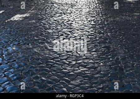 Cobblestones with nice reflections and blue shadows. Stock Photo