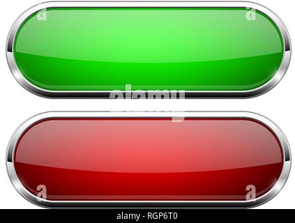 Red and green glass buttons. Shiny oval 3d web icons Stock Vector