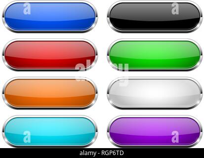 Glass buttons set. Shiny oval colored 3d web icons Stock Vector