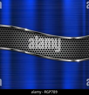 Blue brushed metal texture. Scratched metallic surface with perforation Stock Vector