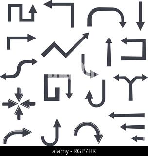 Black straight arrows. Set of flat icons Stock Vector