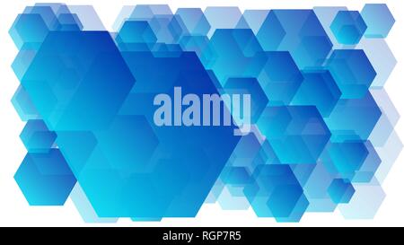 Blue random size transparent hexagons technology background idea Stock Vector