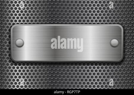 Metal perforated background with brushed iron plate Stock Vector