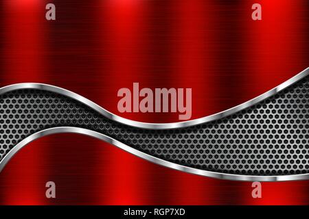 Red metal background with perforated element Stock Vector