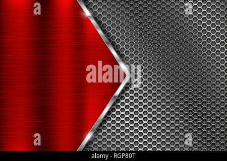 Metal perforated background with red triangle iron plate Stock Vector