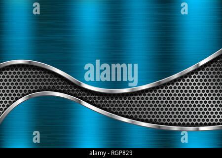 Blue brushed metal texture. With perforated wave Stock Vector