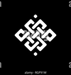 Beautiful ornament line art. Solid pattern isolated on black. Modern abstract knot monochrome geometric texture. Illusive background. Design for decor Stock Vector