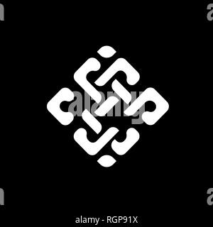Beautiful ornament line art. Solid pattern isolated on black. Modern abstract knot monochrome geometric texture. Illusive background. Design for decor Stock Vector