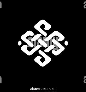 Beautiful ornament line art. Solid pattern isolated on black. Modern abstract knot monochrome geometric texture. Illusive background. Design for decor Stock Vector