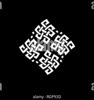 Beautiful ornament line art. Solid pattern isolated on black. Modern abstract knot monochrome geometric texture. Illusive background. Design for decor Stock Vector