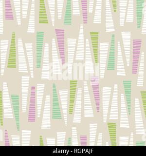 Whimsical Pastel Colored Hand-Drawn Textured Stacked Triangles on Beige Background Vector Seamless Pattern. Abstract Retro Style Geometric Print Perfe Stock Vector