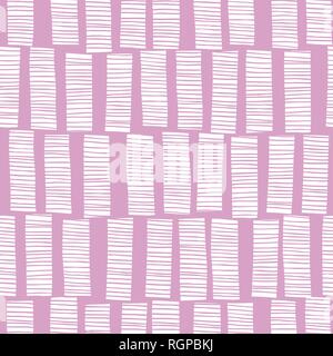 Whimsical Whitel Hand-Drawn Textured Stacked Vertical Rectangles on White Background Vector Seamless Pattern. Abstract Retro Style Geometric STripes P Stock Vector