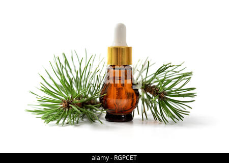 pine essential oil bottle isolated on white background Stock Photo