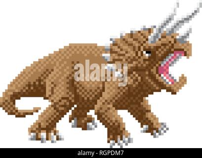 Dinosaur Triceratops Pixel Art Arcade Game Cartoon Stock Vector