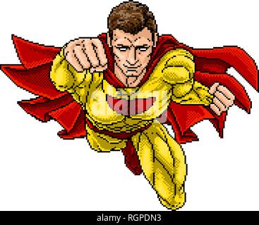 Superhero Pixel Art Arcade Game Cartoon Character Stock Vector