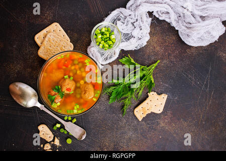 fresh soup with vegetables and meat balls Stock Photo