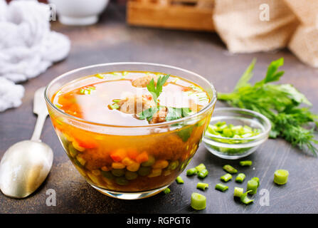 fresh soup with vegetables and meat balls Stock Photo