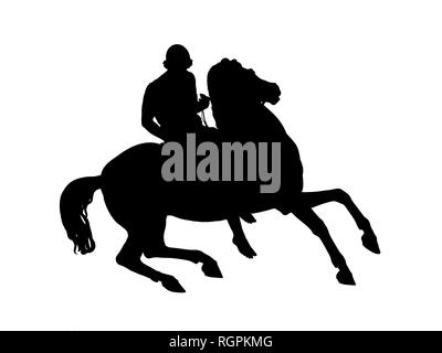 Black silhouette of a equestrian statue isolated over a white background. Stock Photo