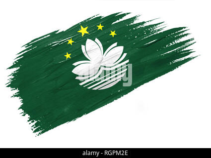 Brush painted Macau flag. Hand drawn style illustration Stock Photo