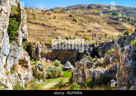 Baatara gorge sinkhole in Tannourine, Lebanon Stock Photo