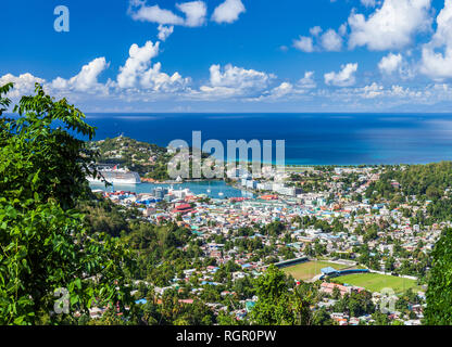Castries Saint Lucia, Caribbean, viewed from the Howelton Estate. Stock Photo