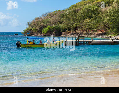 Water Taxi. Pigeon Island, Rodney Bay, Gros Islet, Saint Lucia, Caribbean. Stock Photo