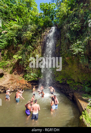 Waterfall at the Botanical Gardens, Soufriere, Saint Lucia. Stock Photo