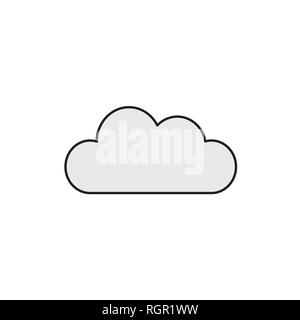 Flat design style vector illustration of cloud symbol icon on white background. Colored, black outlines. Stock Vector