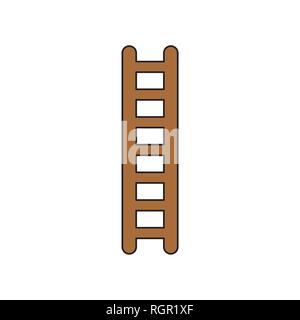 Flat design style vector illustration of wooden ladder symbol icon on white background. Colored, black outlines. Stock Vector