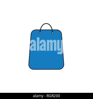 Flat design style vector illustration of shopping bag symbol icon on white background. Colored, black outlines. Stock Vector