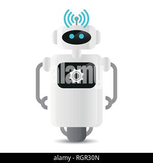 cute robot in working process with wifi symbol and gear vector illustration EPS10 Stock Vector