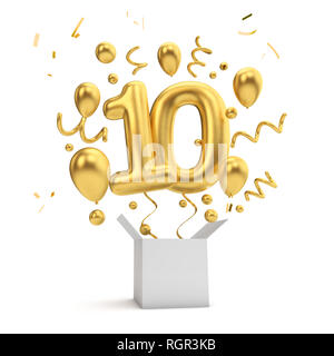 Happy 10th birthday gold balloon greeting background. 3D Rendering ...