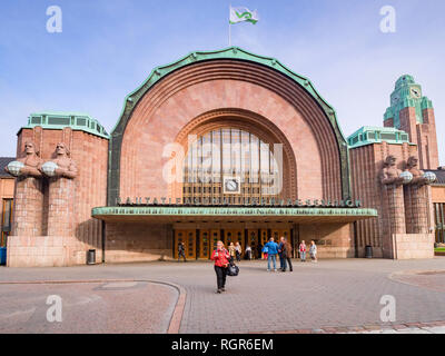 20 September 2018: Helsinki, Finland - Helsinki Central Railway Station, built in 1919 in the Art Deco Style. Stock Photo