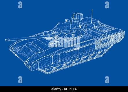 Blueprint of realistic tank Stock Vector